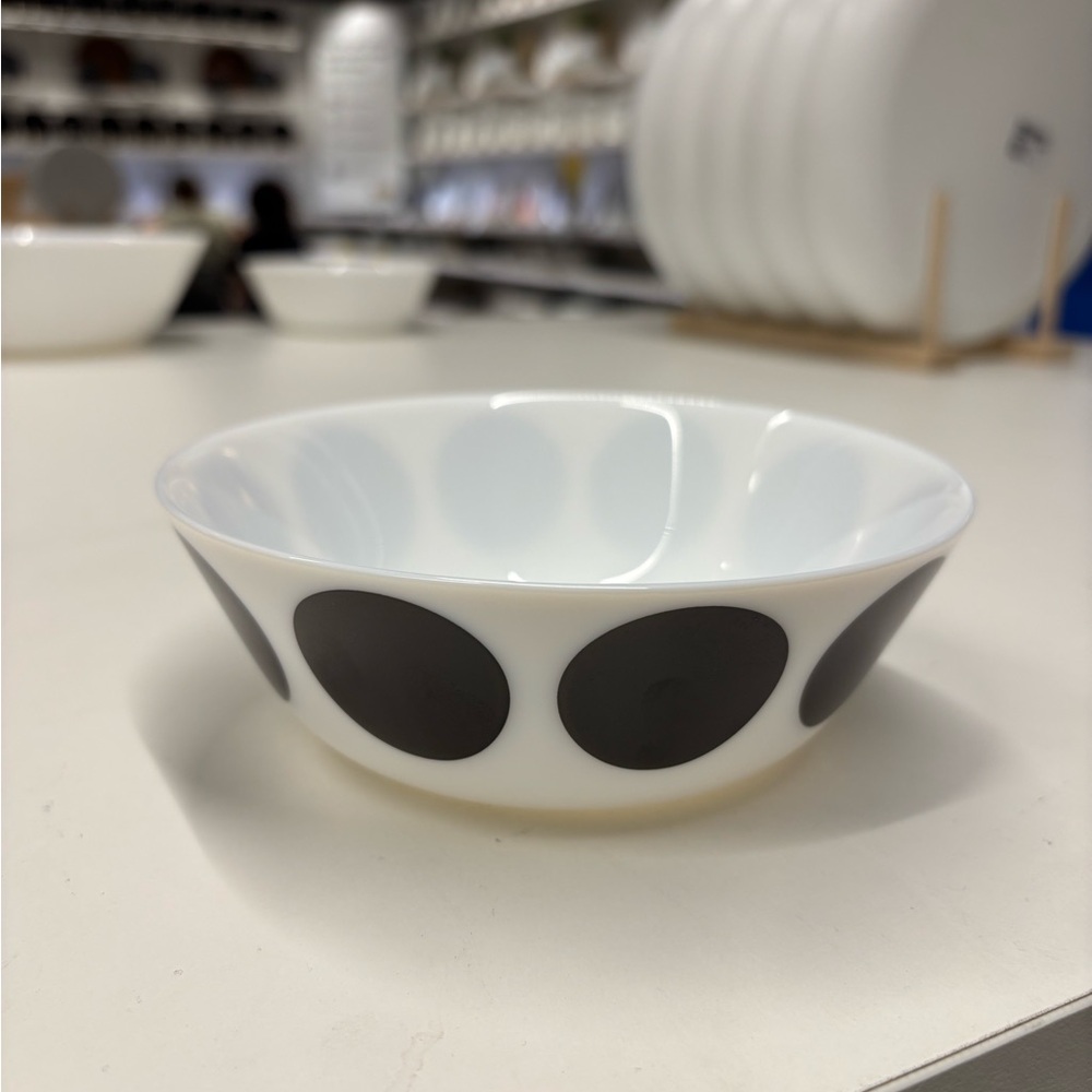 1 piece IKEA White & black Bowl w Black Dot Pattern for cereal soup oatmeal new